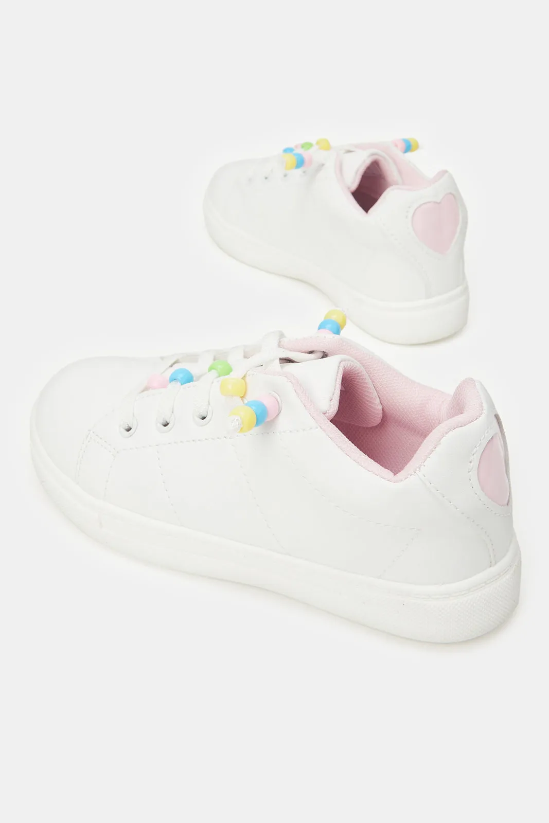 Girls White Beads Sneakers