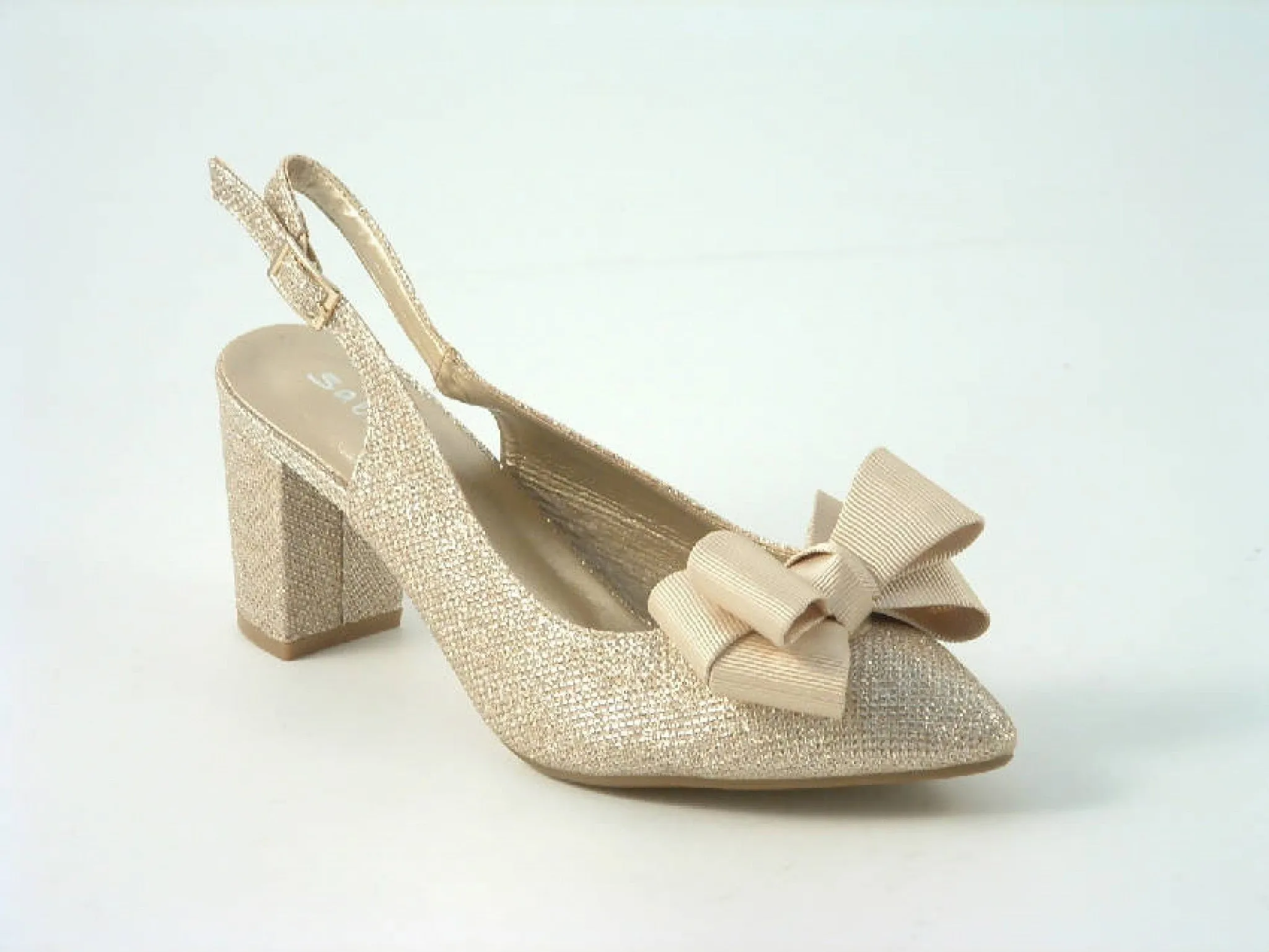 Glitz Shoes Bowed Sling Back Court Shoe With Block Heel