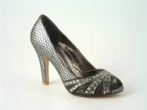 Glitz Shoes Diamante Mesh Reptile Heel Peep Toe Court Shoe