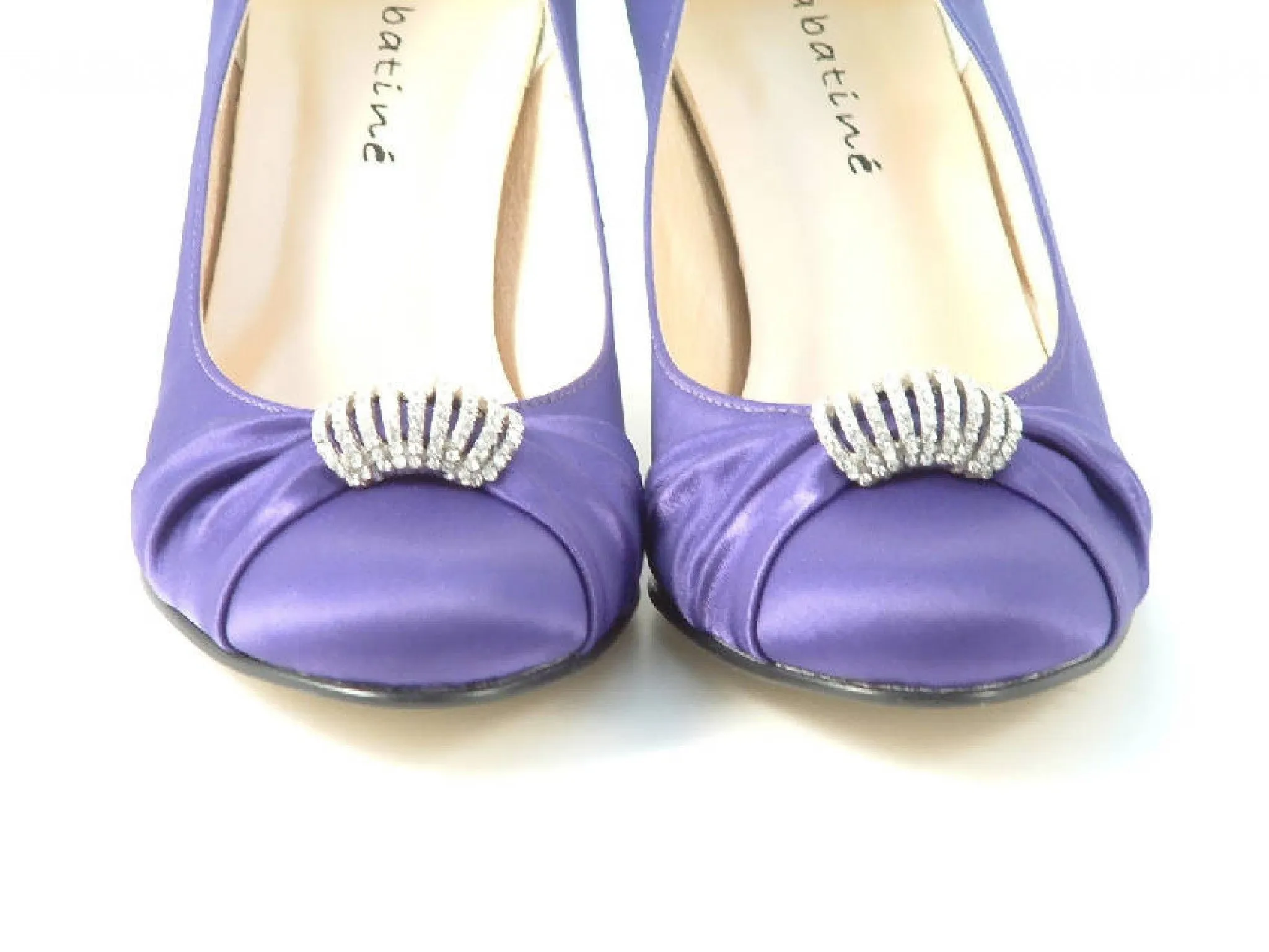 Glitz Shoes Diamante Purple Satin Mid Heel Court Shoe