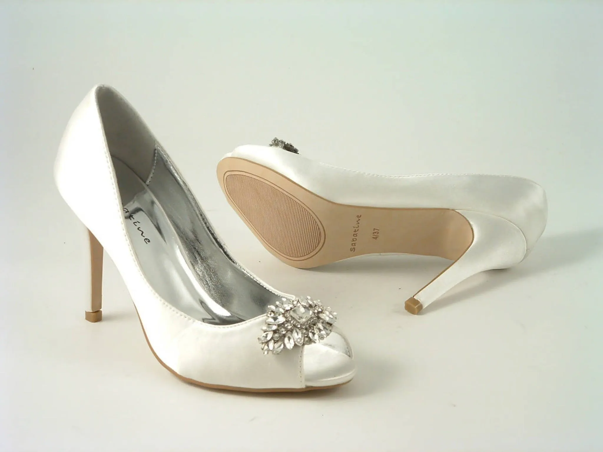 Glitz Shoes Diamante Satin Heel Peep Toe Court Shoe F240