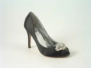 Glitz Shoes Diamante Satin Heel Peep Toe Court Shoe F240