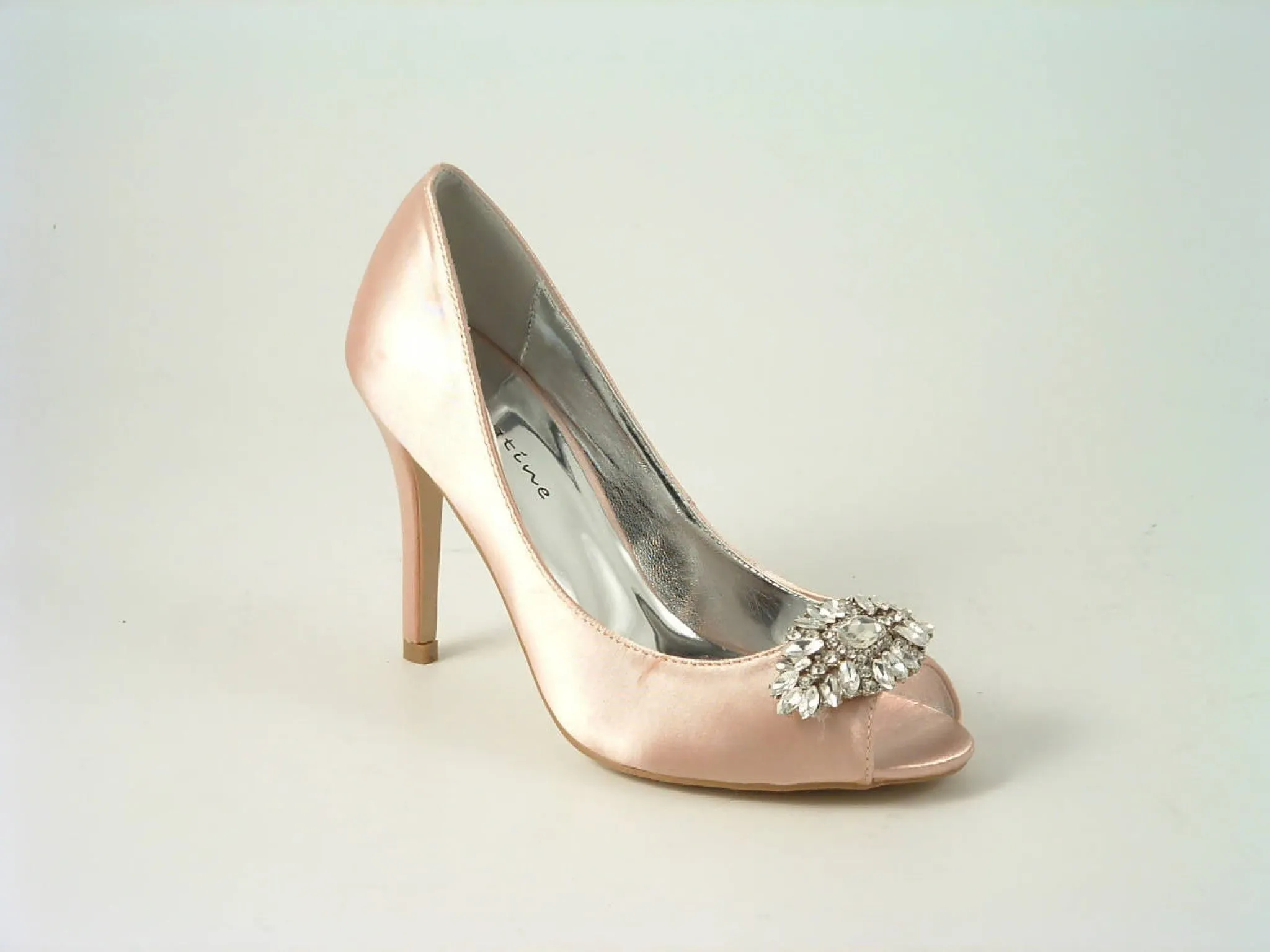 Glitz Shoes Diamante Satin Heel Peep Toe Court Shoe F240