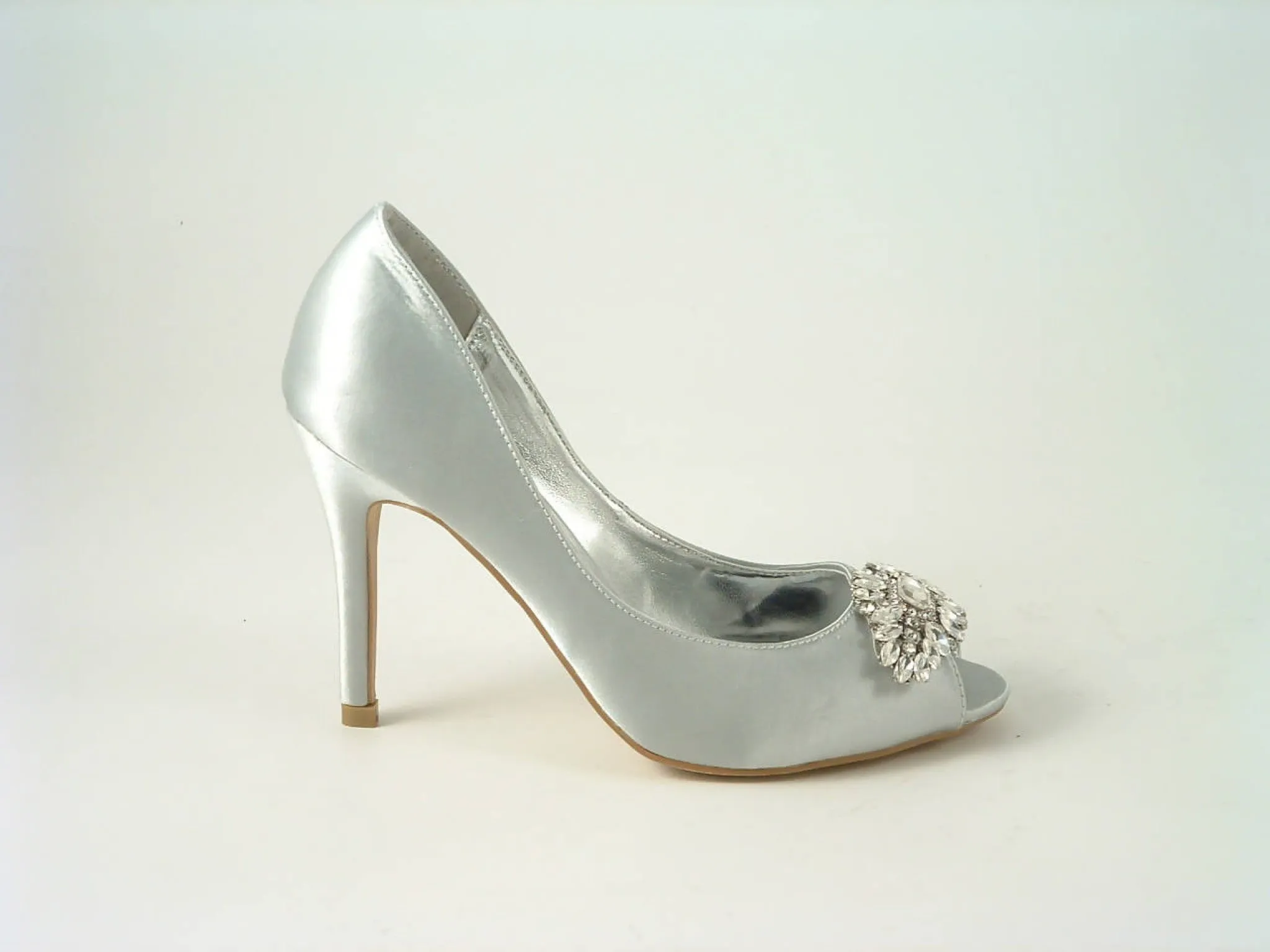 Glitz Shoes Diamante Satin Heel Peep Toe Court Shoe F240