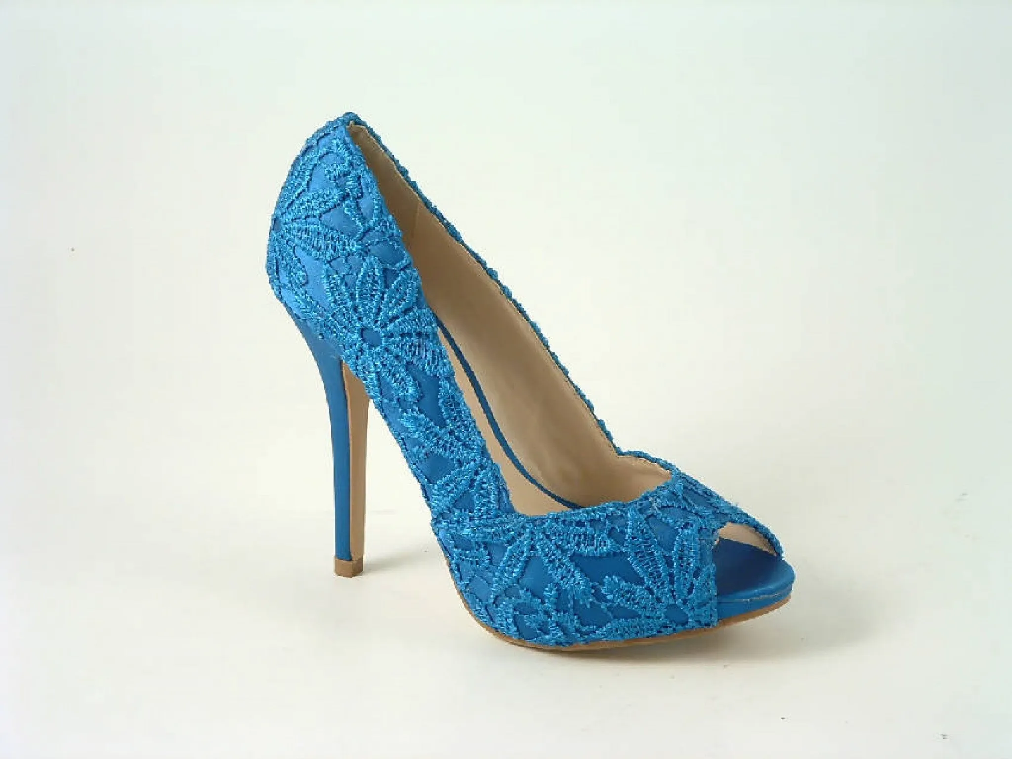 Glitz Shoes Lace Upper Peep Toe Court Shoes