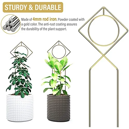 Gold Metal Trellis Pack of 2 for Potted Plants 17 X 7