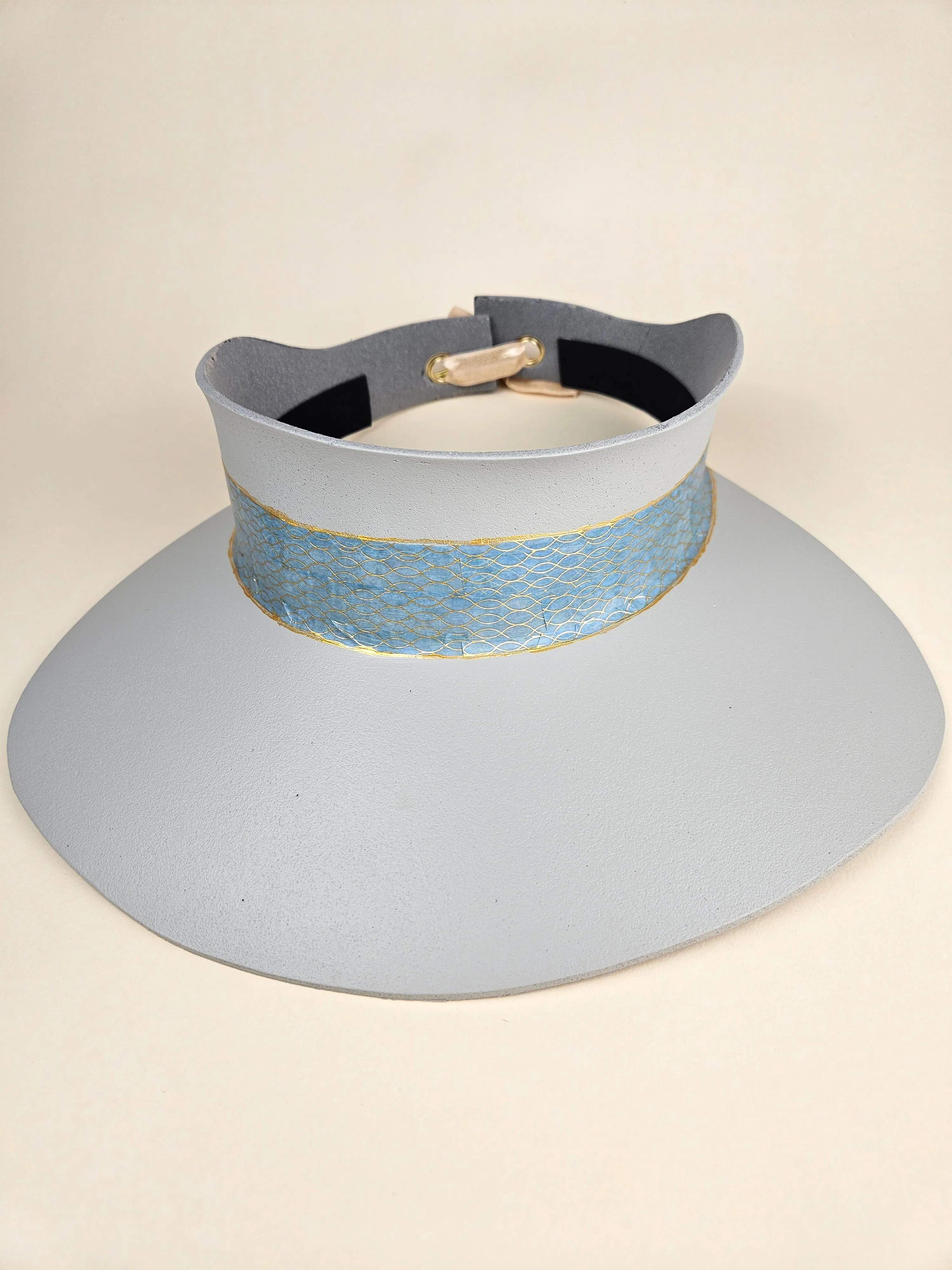 Gray "LadyEVA" Visor Hat with Blue Geometric Band