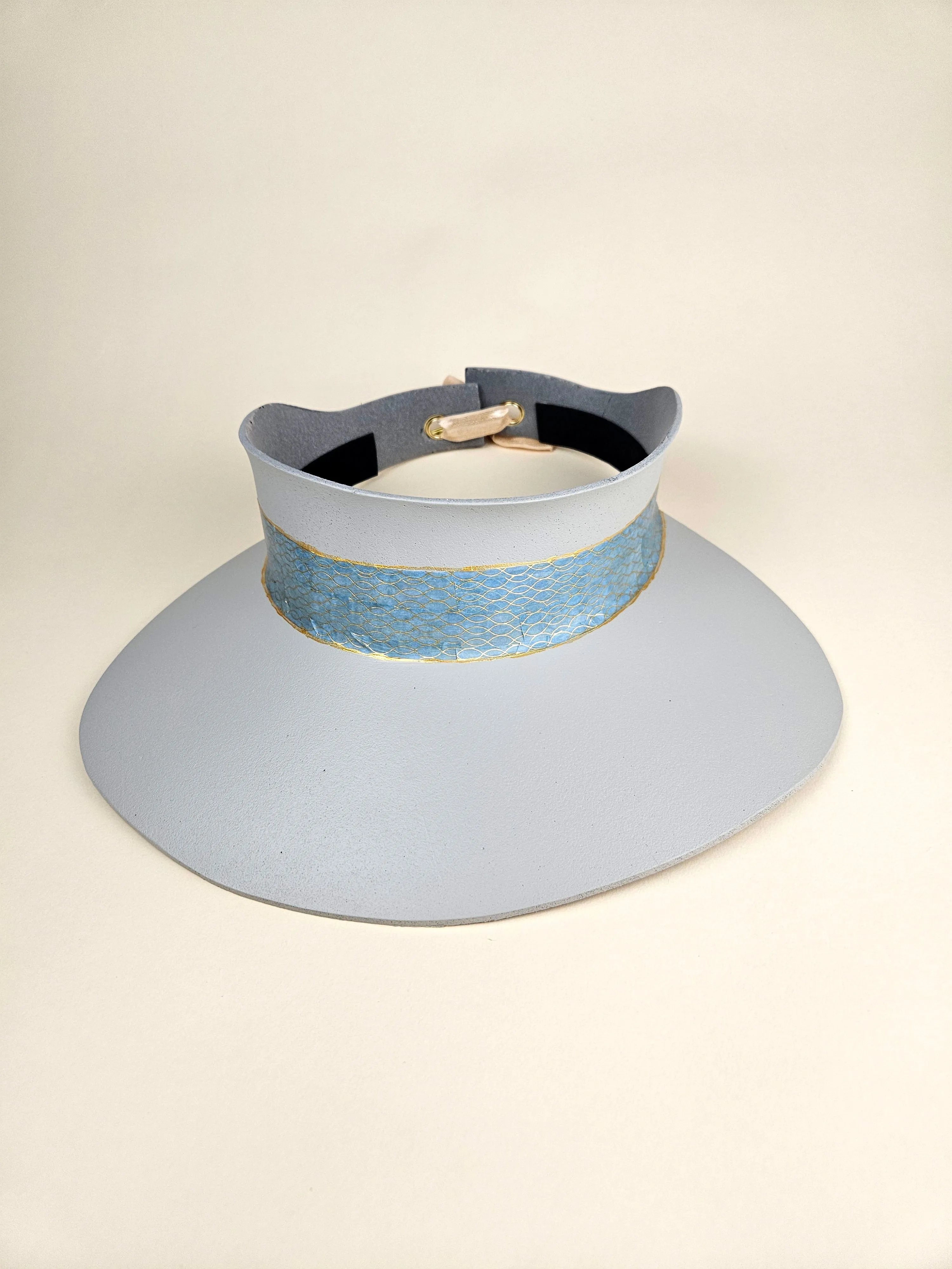 Gray "LadyEVA" Visor Hat with Blue Geometric Band