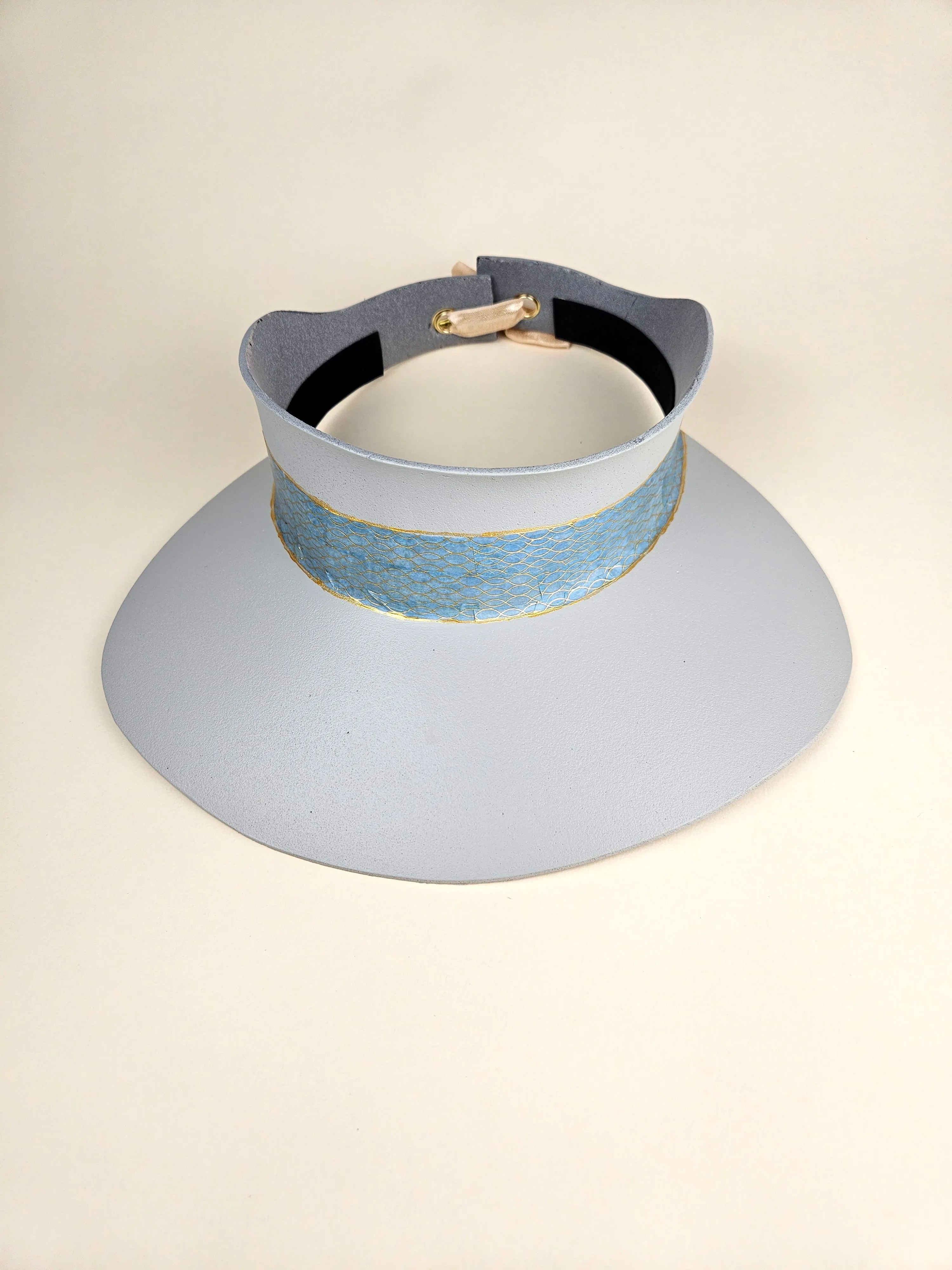 Gray "LadyEVA" Visor Hat with Blue Geometric Band