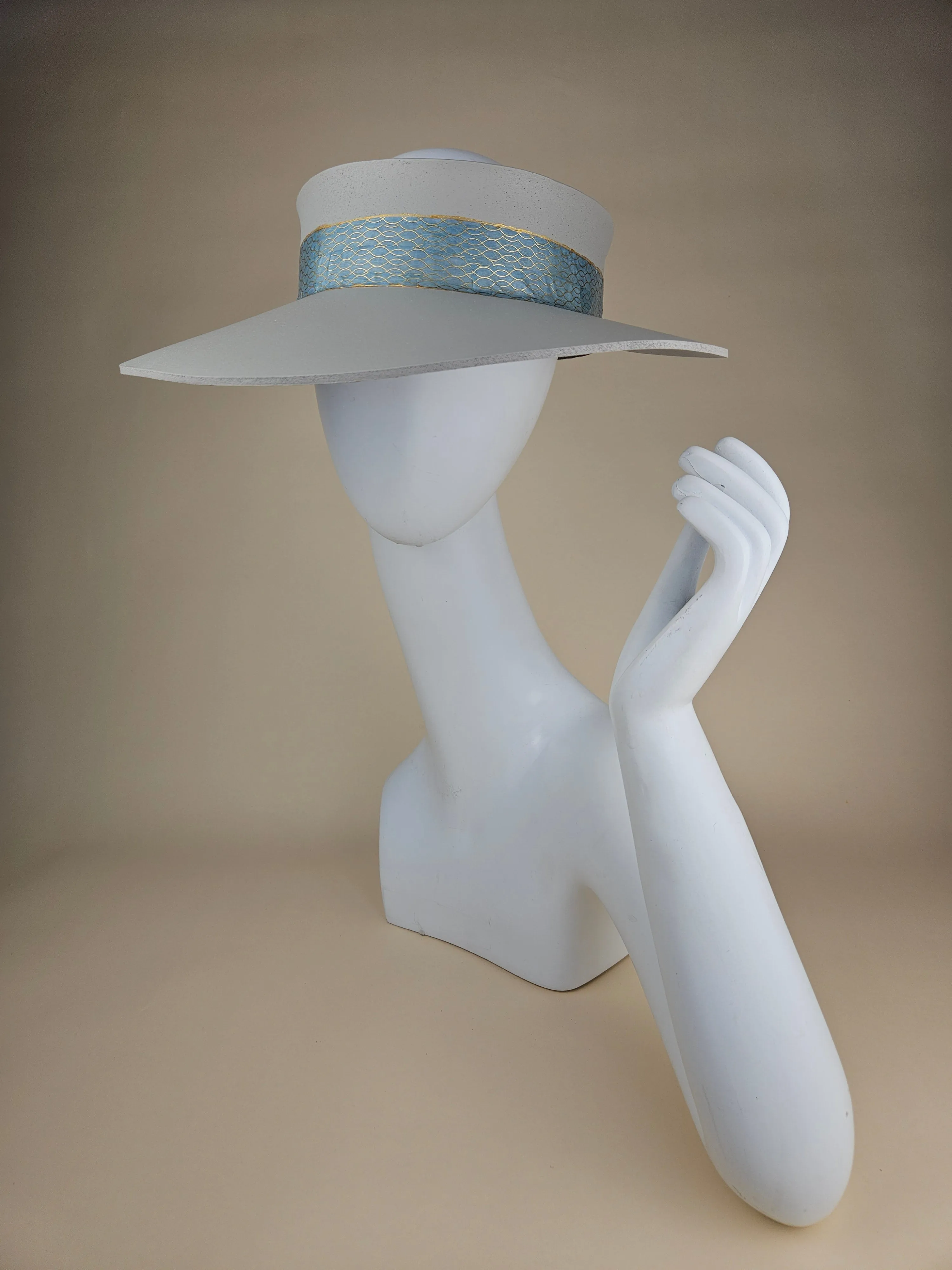 Gray "LadyEVA" Visor Hat with Blue Geometric Band