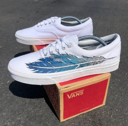 Hand Painted Eagle Feather on White Vans Era - customizable