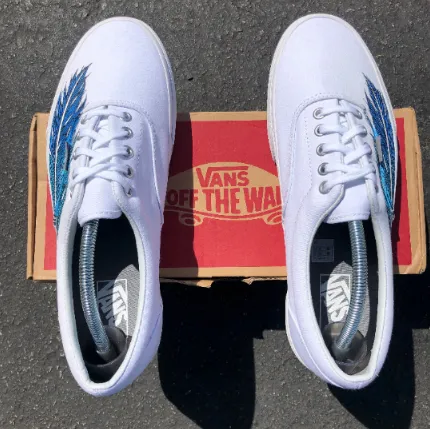 Hand Painted Eagle Feather on White Vans Era - customizable