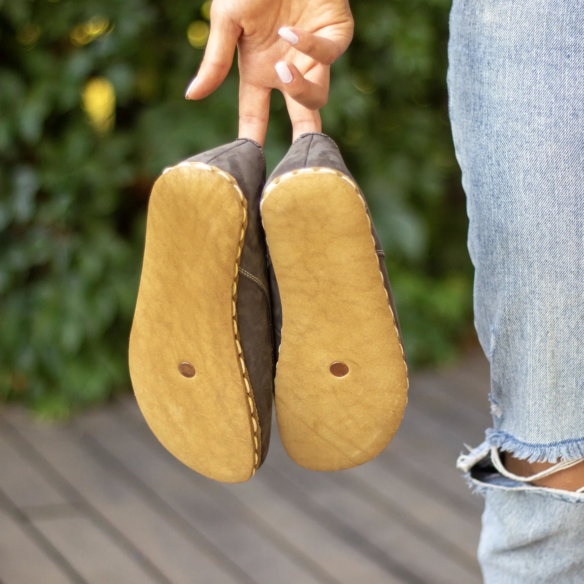 Handmade Barefoot Leather Shoes Gray Nubuck for Women