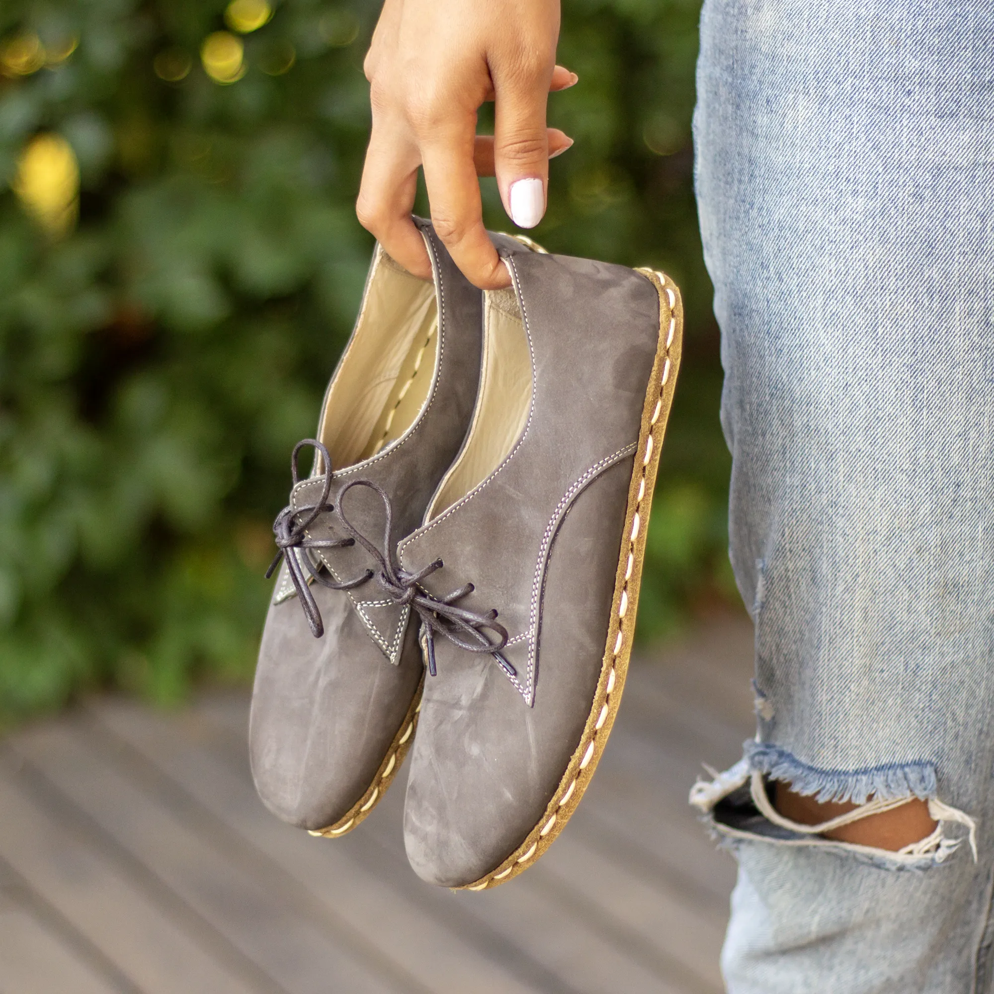 Handmade Barefoot Leather Shoes Gray Nubuck for Women