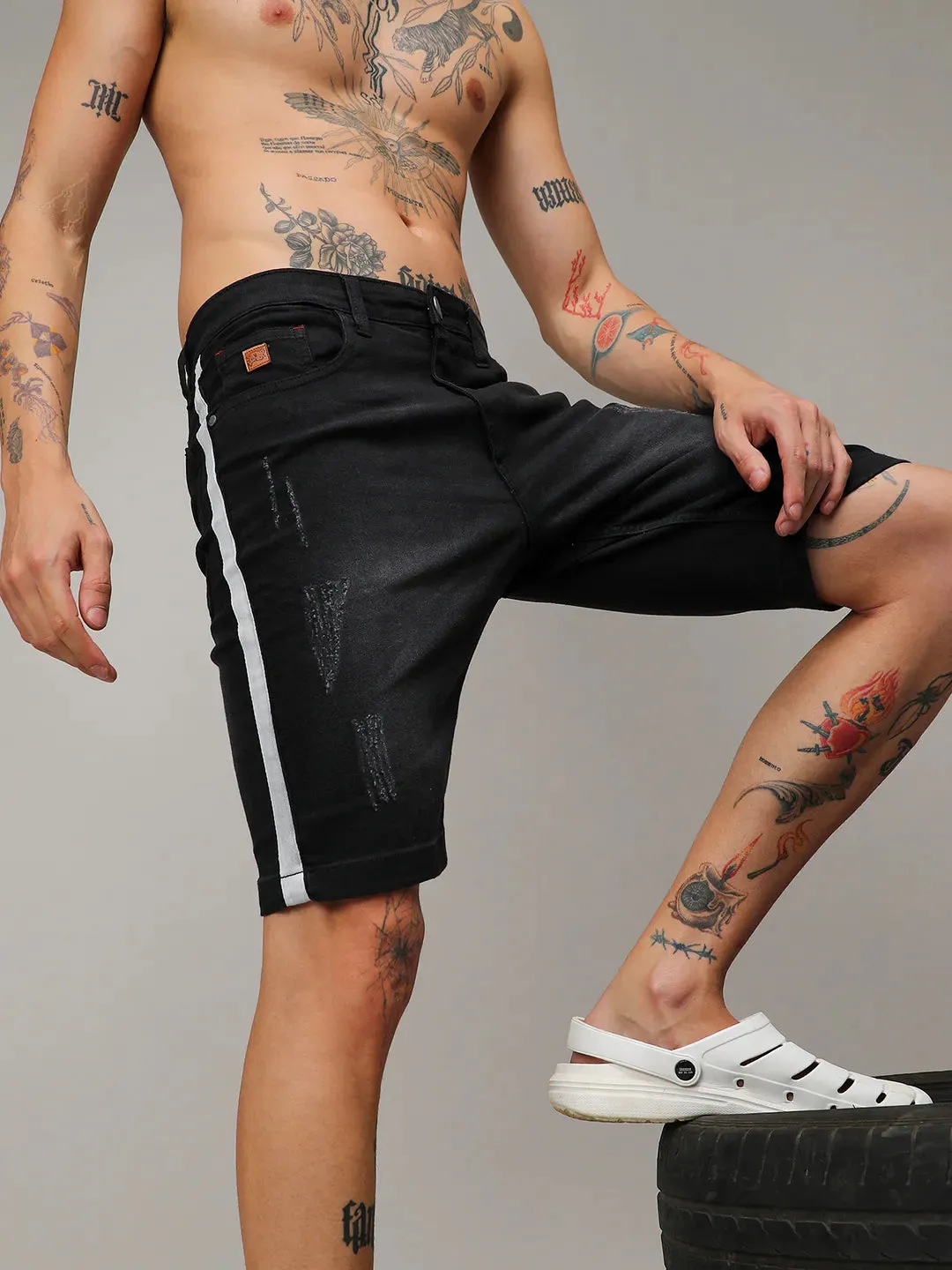 Heavy Distressed Cargo Denim Shorts