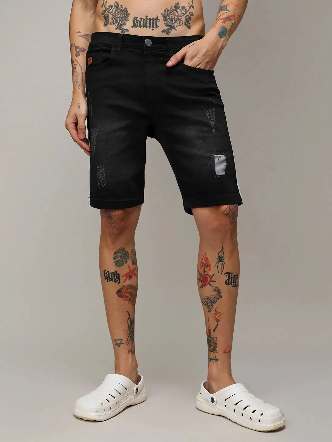 Heavy Distressed Cargo Denim Shorts