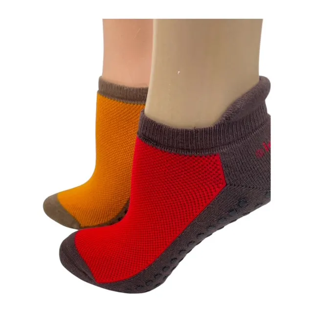 Heel Tab Mesh Top Cotton Anklet Socks with Non-Skid Women's Gripper Socks