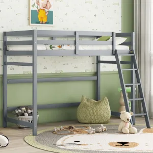 High Loft Bed With Inclined Ladder, Guardrails