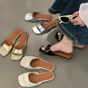 Hnzxzm Designer Women Flats Sandals Fashion Open Toe Ladies Outdoor Beach Vacation Sandal Summer Women's Silvery Shoes