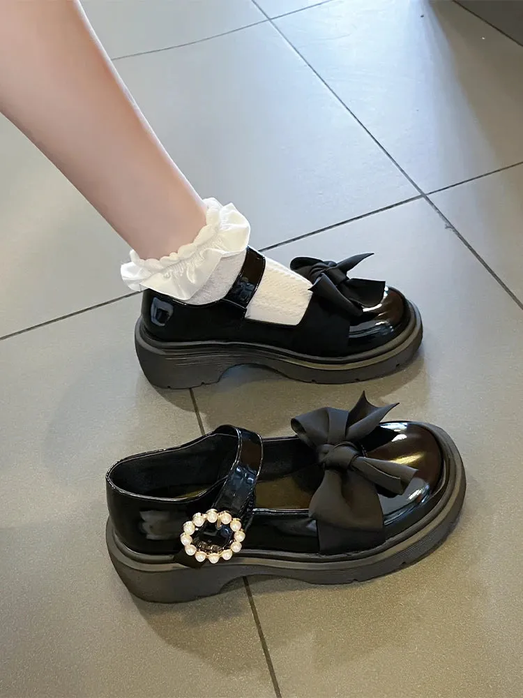 Hnzxzm Lolita Style Mary Jane Shoes Mid Heel Kawaii Cute Women's New Summer Bow White Platform Japanese Jk Uniform Shoes