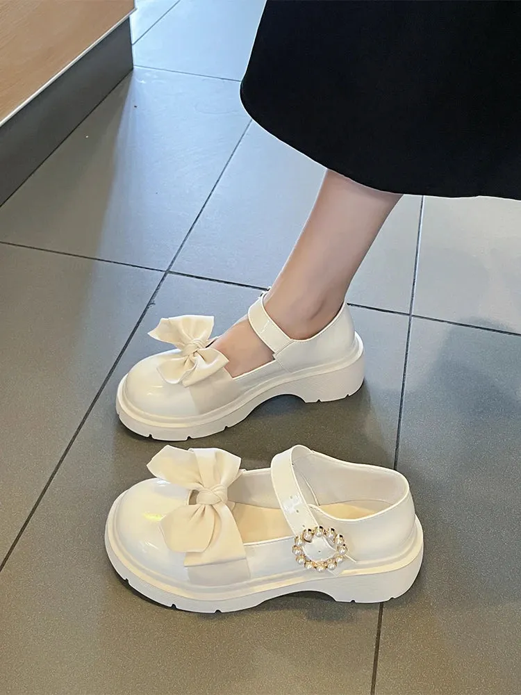 Hnzxzm Lolita Style Mary Jane Shoes Mid Heel Kawaii Cute Women's New Summer Bow White Platform Japanese Jk Uniform Shoes