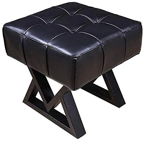 INDIAN DECOR 45778 Comfortable Room Cushioned Stool, Fitting Room Stool, Shoe Bench, Home Makeup Stool, Dressing Stool, Stool, PU Leather Pier, Coffee Table Stool - Black