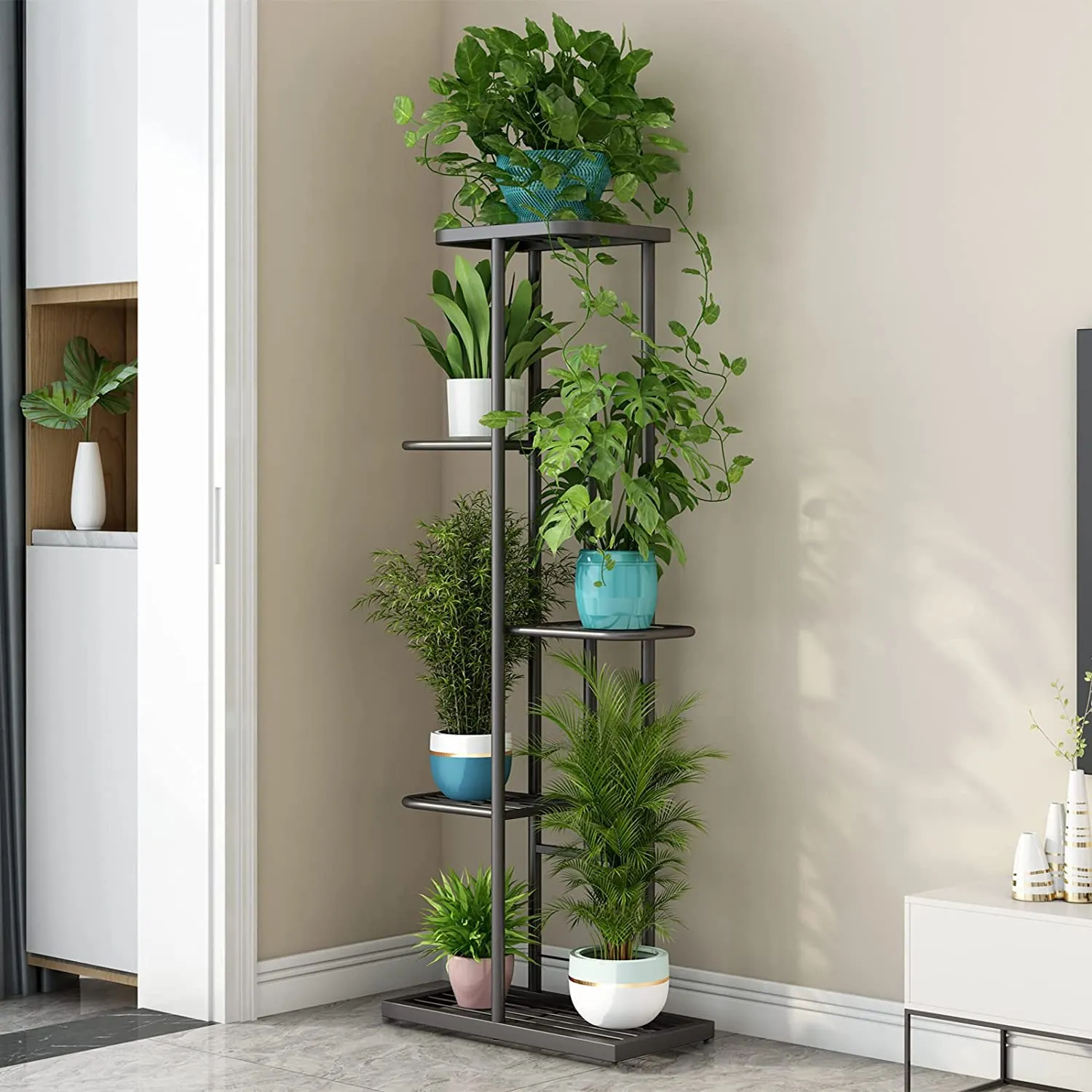 IRON LANDS SOLID 6 Potted Premium Plant Stand Multiple Tier European Style Flower Pot Holder Shelves Planter Rack Storage Organizer Display for Indoor Outdoor Garden Balcony