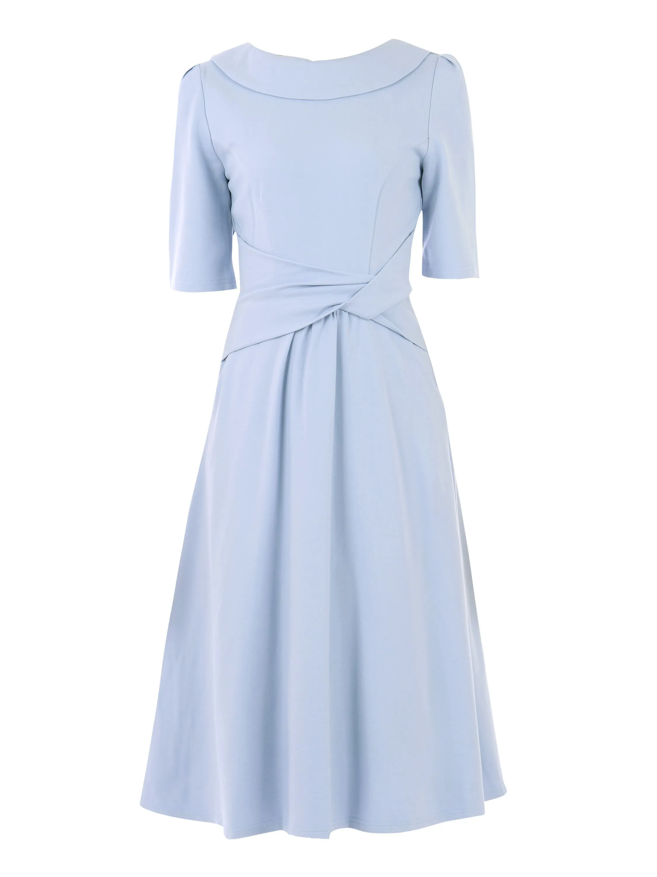 Jolie Moi Fold Over Fit and Flare Midi Dress, Dusky Blue