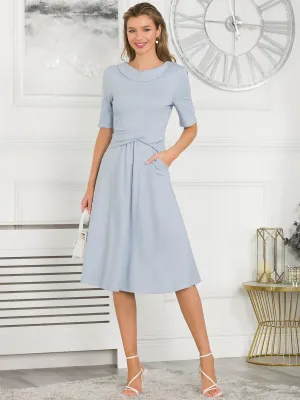 Jolie Moi Fold Over Fit and Flare Midi Dress, Dusky Blue