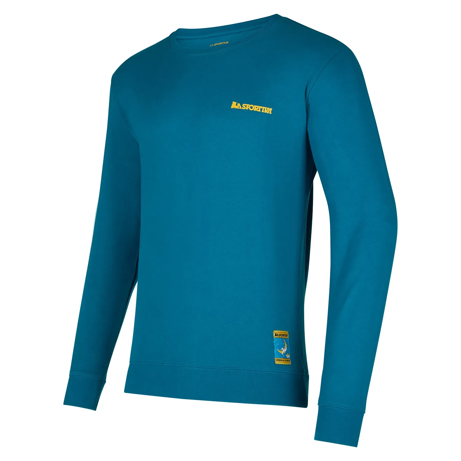 La Sportiva Men&#x27;s Climbing On The Moon Sweatshirt Turchese/Giallo | Buy La Sportiva Men&#x27;s Climbing On The Moon Sweatshirt Turchese/Giallo here | Outnorth