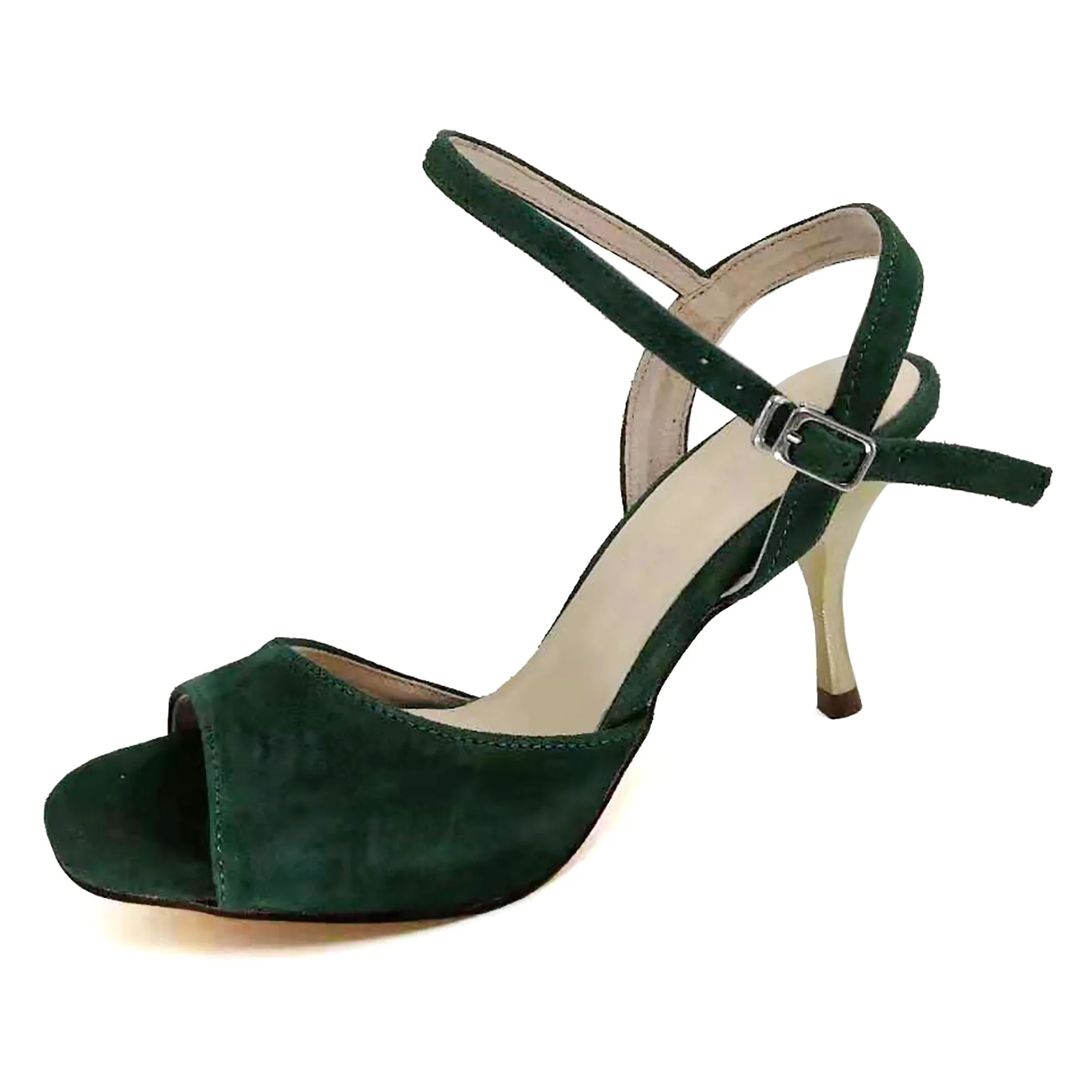 Ladies Tango Shoes High Heel Dance Sandals Leather Sole Dark Green