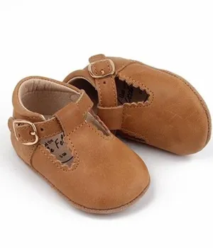 Leather Soft Sole T-Bar Shoes - Tan