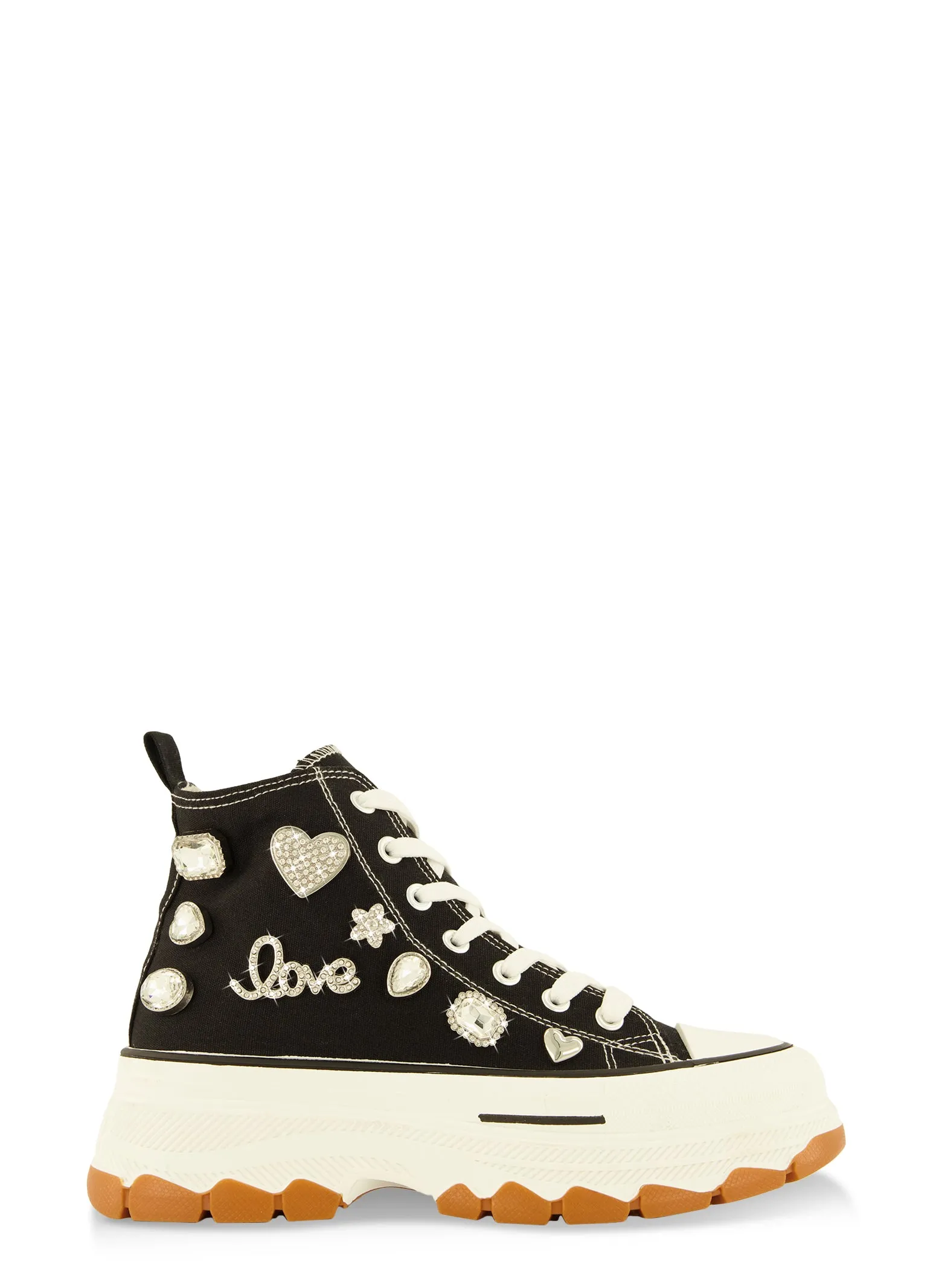 Love Rhinestone Charm Platform High Top Sneakers