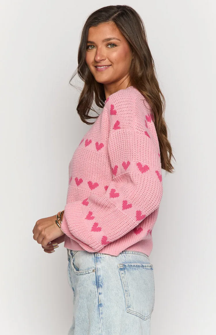 Lovey Pink Heart Stripe Jumper