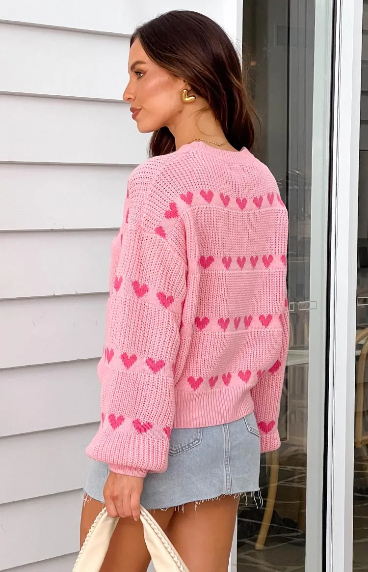 Lovey Pink Heart Stripe Jumper