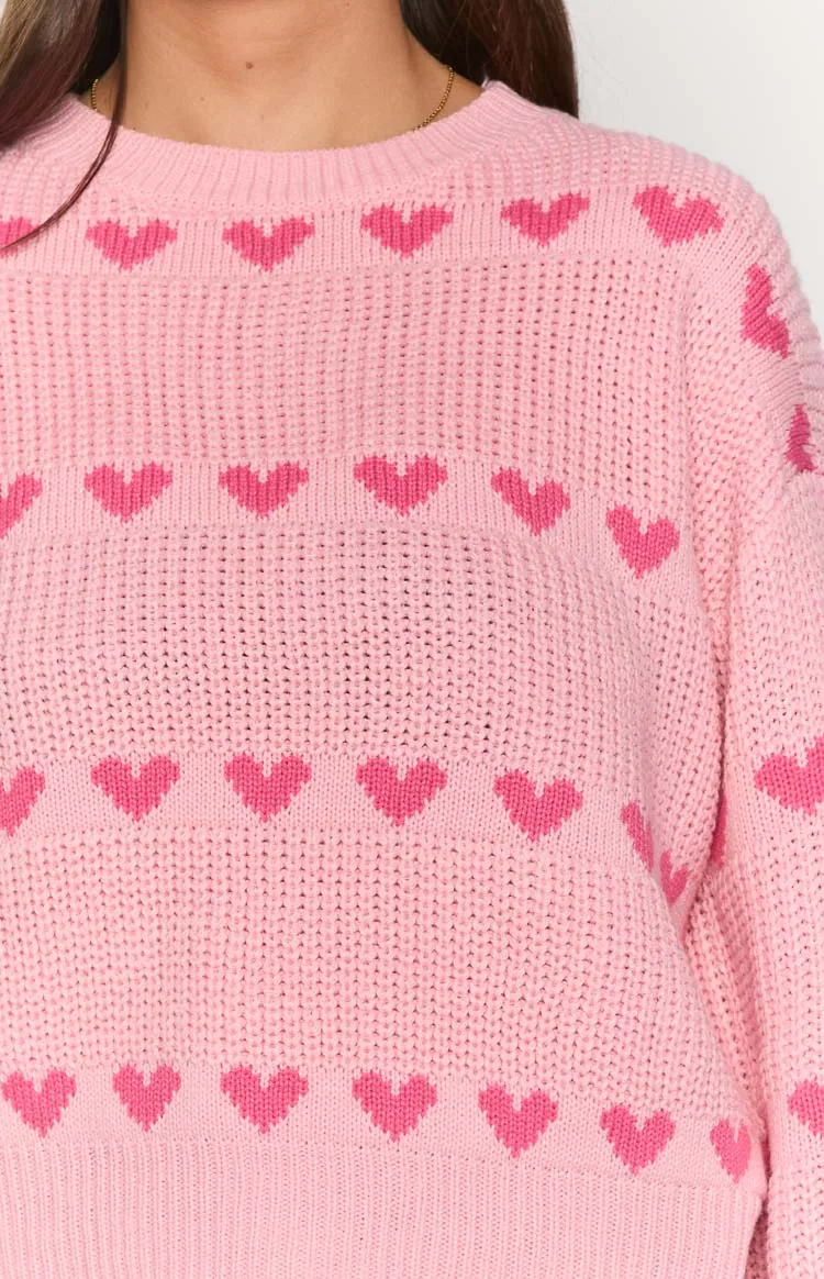 Lovey Pink Heart Stripe Jumper