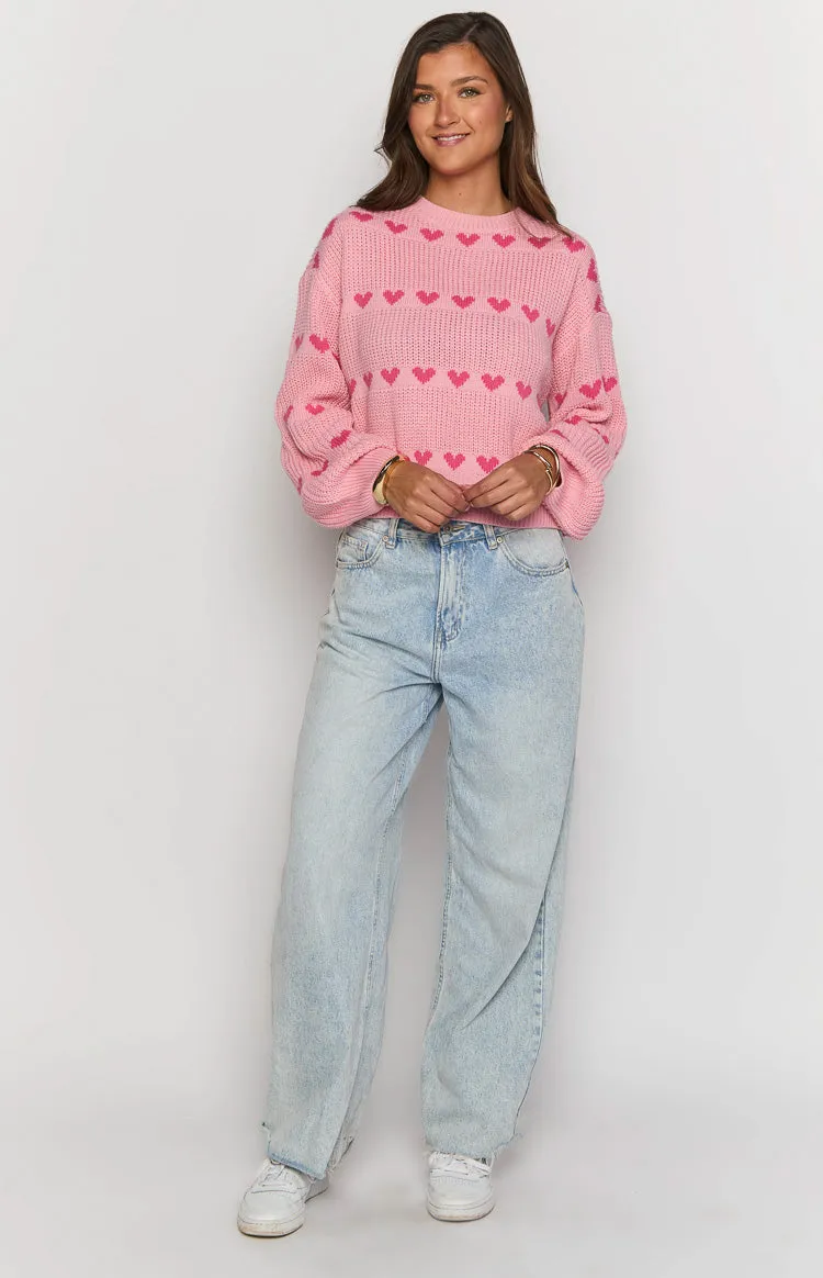 Lovey Pink Heart Stripe Jumper