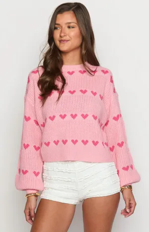 Lovey Pink Heart Stripe Jumper