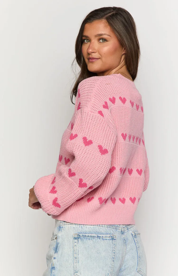 Lovey Pink Heart Stripe Jumper