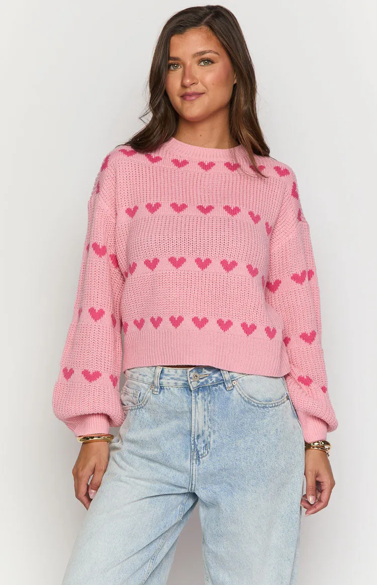 Lovey Pink Heart Stripe Jumper