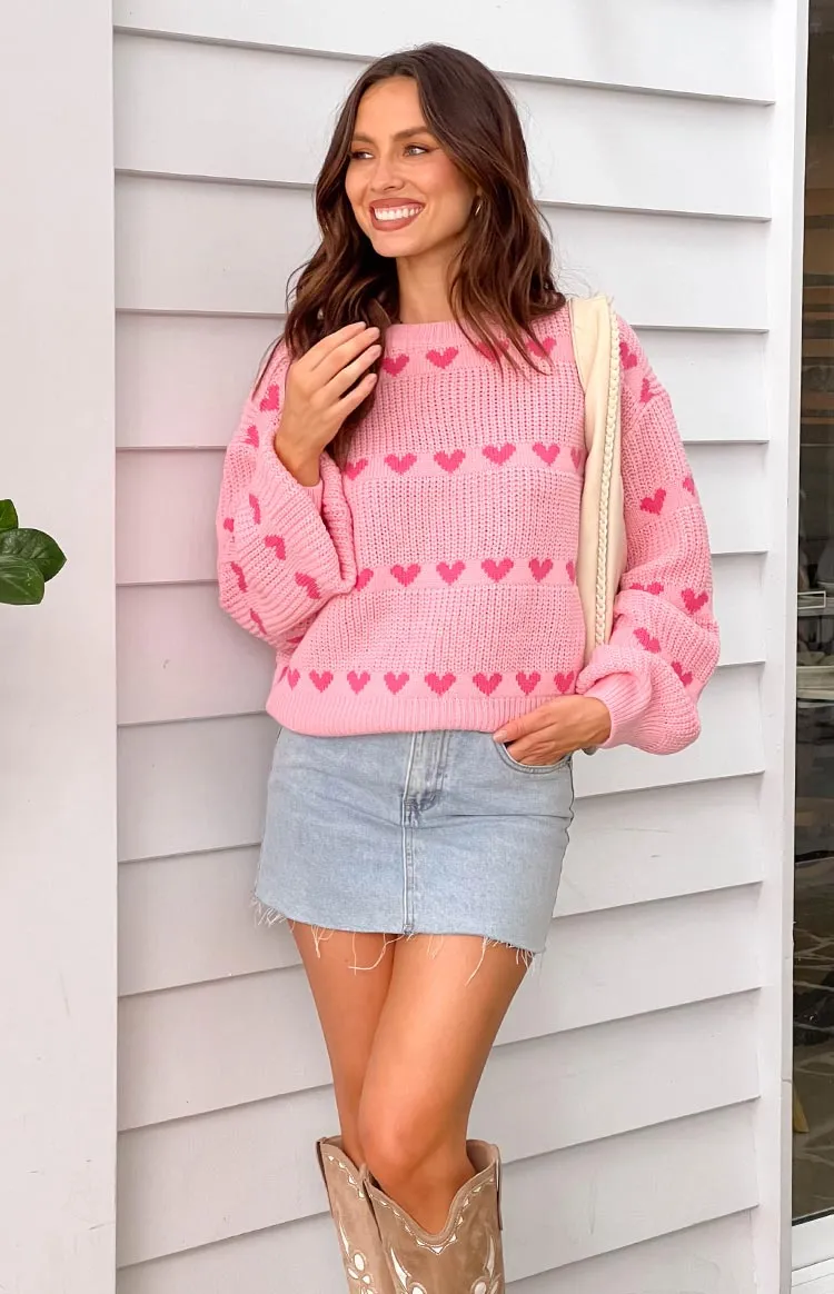 Lovey Pink Heart Stripe Jumper