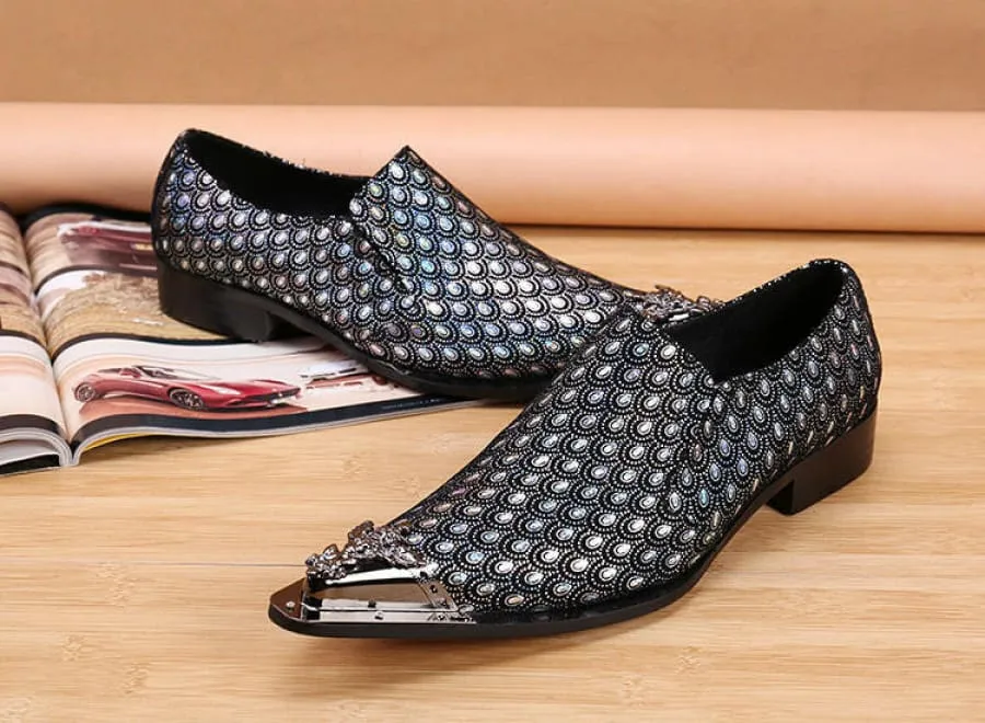 Luxury Mens Slip-on Leather Shoes with Metal Toe Caps