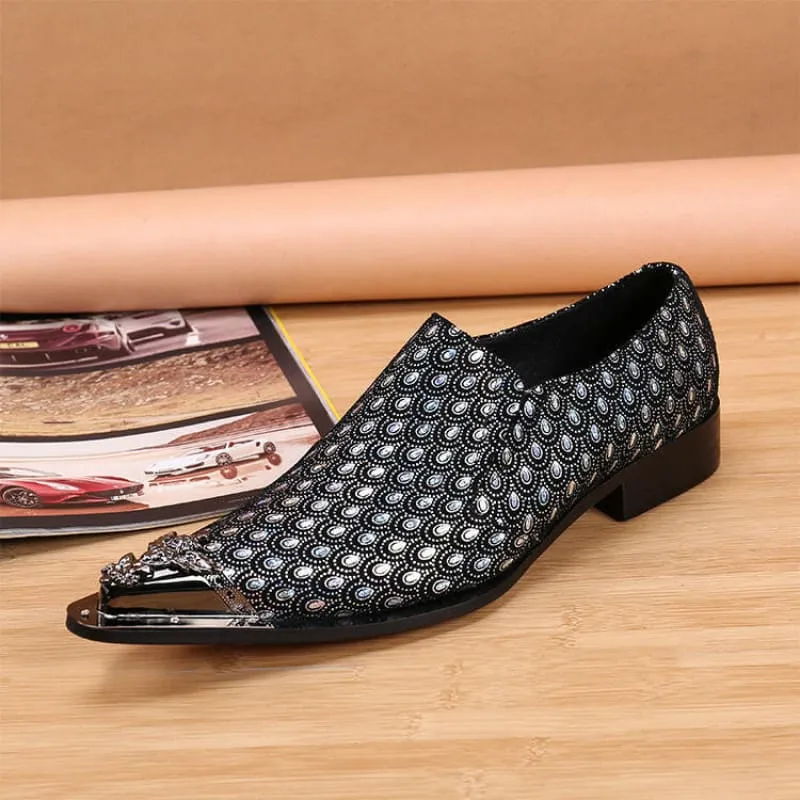 Luxury Mens Slip-on Leather Shoes with Metal Toe Caps