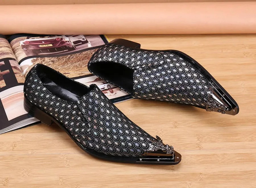 Luxury Mens Slip-on Leather Shoes with Metal Toe Caps