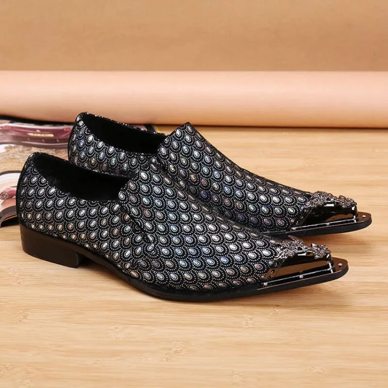 Luxury Mens Slip-on Leather Shoes with Metal Toe Caps