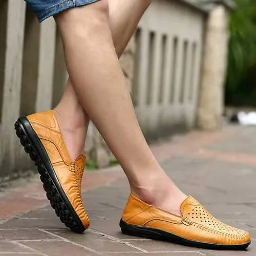 Men Flats Casual Outdoor Leather Hollow Out Flats Shoes