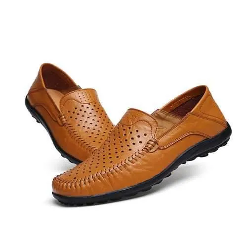 Men Flats Casual Outdoor Leather Hollow Out Flats Shoes