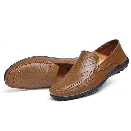 Men Flats Casual Outdoor Leather Hollow Out Flats Shoes