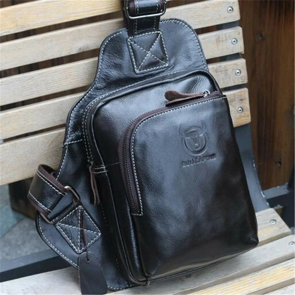 Men's Genuine Leather Sling Bag Travel Chest Shoulder Messenger Business Tote