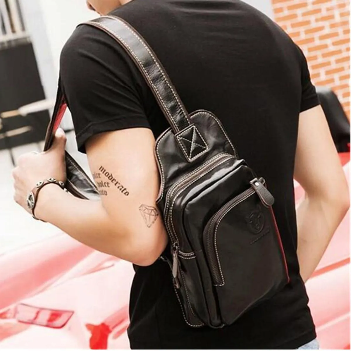 Men's Genuine Leather Sling Bag Travel Chest Shoulder Messenger Business Tote